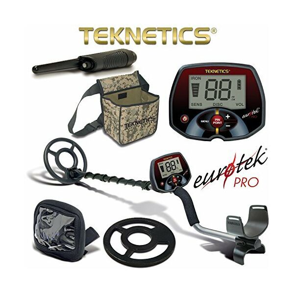 Teknetics Eurotek Pro fémkereső 20 cm-es (8") keresőfejjel + pinpointer + koptató + táska